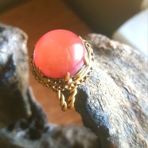 Vintage coral glass ajustable ring